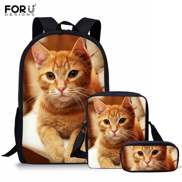 

forudesigns 3pcs/set school backpack women cats ginger printing for teenager girls student orthopedics rucksack bookbag mochilas