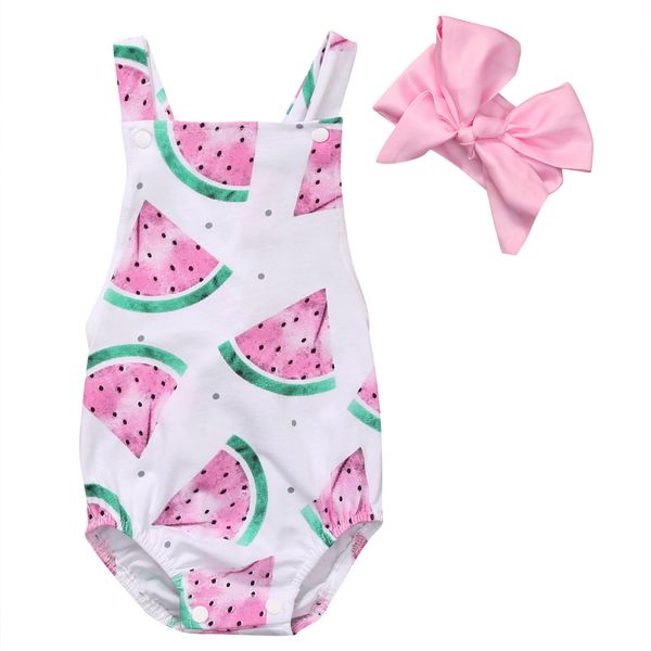 

adorable infantil toddler newborn baby girl watermelon fashion romper + headband 2pcs outfits sunsuit, White