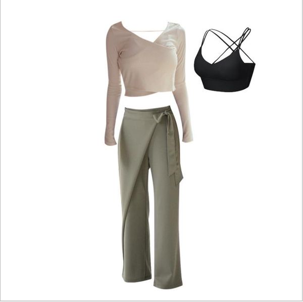 

2019 autumn yoga clothes korean sports suit yoga clothes female gym long sleeve wide leg pants large size