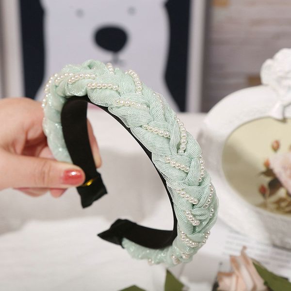 

mesh headband wide side twist pearl 3.2cm hair band for girls hair style girl mesh headband hqnwh, Black;brown