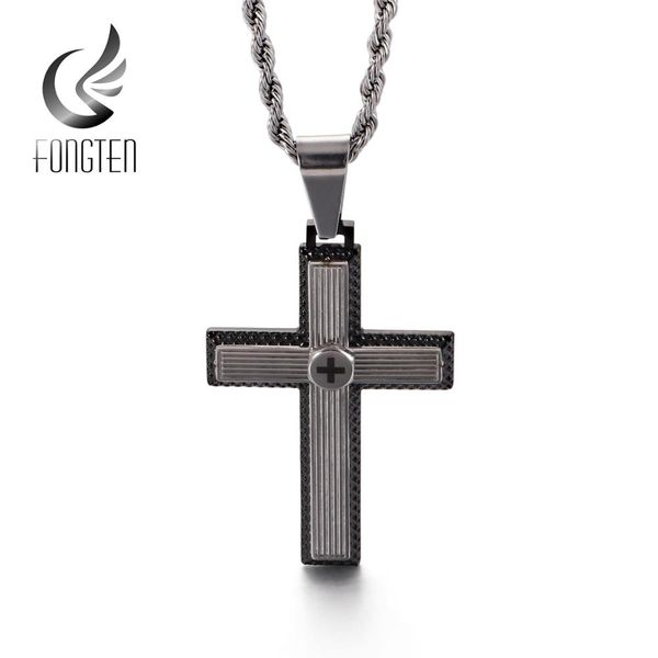 

fongten cross gold silver punk pendant necklace stainless steel blessing penants men jewelry