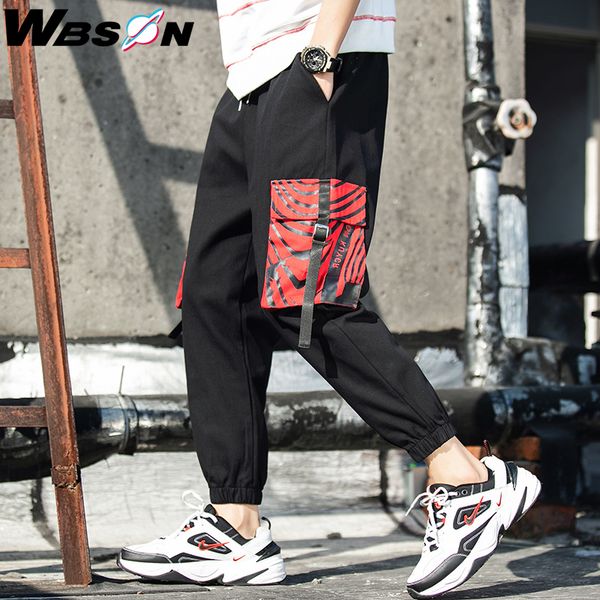 

wbson 2020 men's letter ribbon joggers cargo pants hip hop side-pockets harem pants male casual trousers sweatpants men yyxk29, Black
