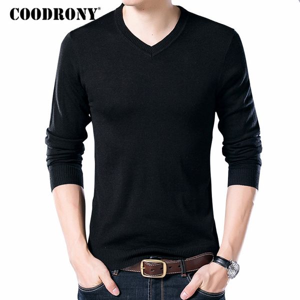 

coodrony sweater men clothing 2018 autumn winter pull homme cashemre pullover sweaters men casual v-neck wool jersey hombre 8127, White;black