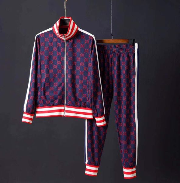 

19aw luxurious italy brand design full print tracksuit jacket and trousers sets streetwear sweatshirts outdoor long pants and coat, Gray;blue