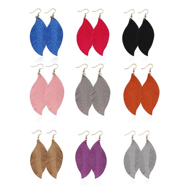 

9pairs/lot pu leather earrings set tassels feather earring dangle for women 2019 fashion statement drop earrings wholesale 2020, Silver