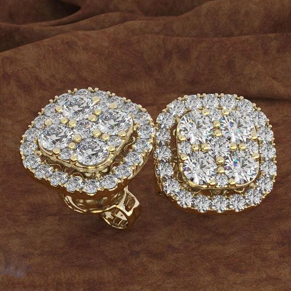 

square shape zircon ear stud earrings for women rose gold/white gold/yellow gold statement earring bridal wedding jewelry, Golden;silver