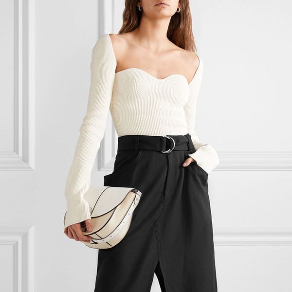 

high-end fashionable trendy square-neck sweater is thin with the same sweater 20 early spring new, White