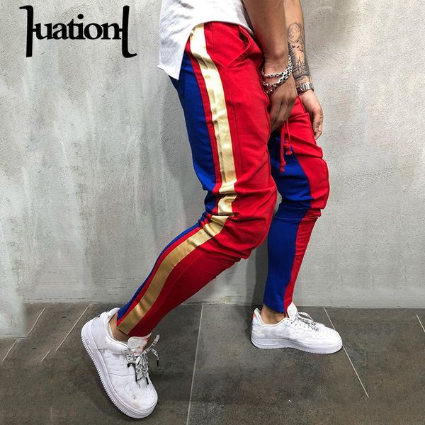 

huation 2018 brand autumn men hip hop sportswear sweatswear pants stripe fitness men streetwear gyms sweatpants pantalon homme, Black