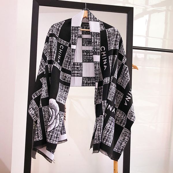 

brand design women cashmere scarf winter warm shawl printed tiger camellia pashmina 70 180 cm, Blue;gray