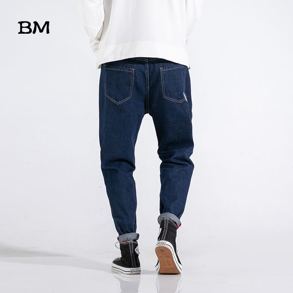 

men's jeans japanese style fashion men retro blue harem denim cargo pants vintage wash streetwear hip hop