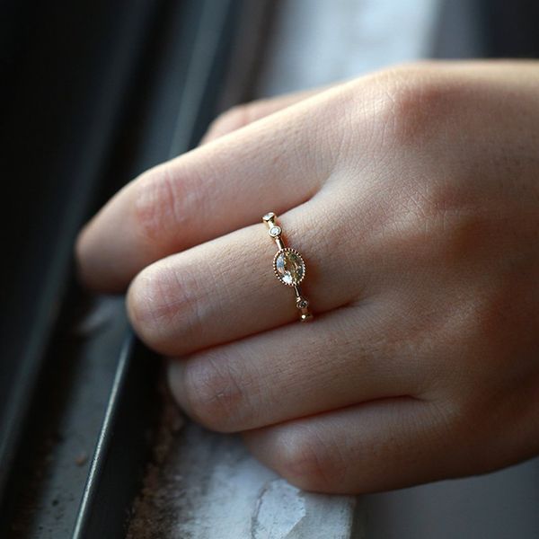

rings for women princess style oval crystal light gold color slim finger ring engagement gift fashion jewelry kbr007, Golden;silver