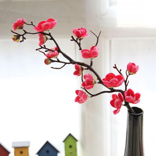 Acheter Prune Fleurs De Cerisier Soie Fleurs Artificielles En Plastique Tige Sakura Branche Darbre Maison Table Decor De Mariage Décoration Guirlande