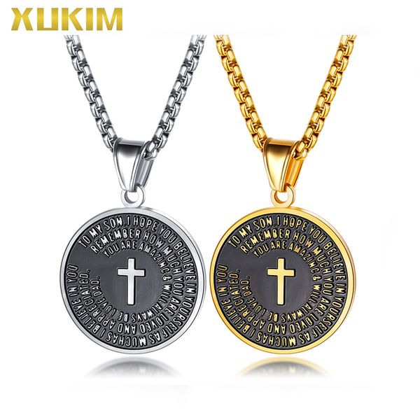 

onl1570 xukim jewelry fashionable classic cross necklace for man round pendant jewelry with retro trend, Silver