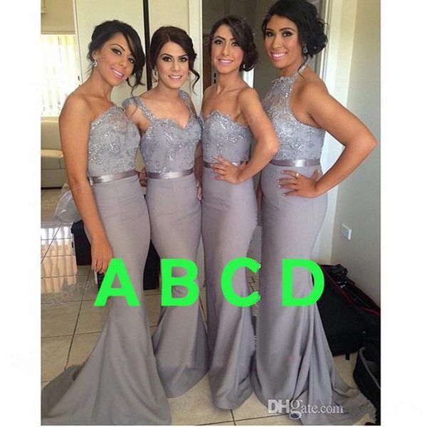 

long sheath bridesmaid dresses with beaded lace 2019 light grey maid of honor dress floor length formal gowns, White;pink