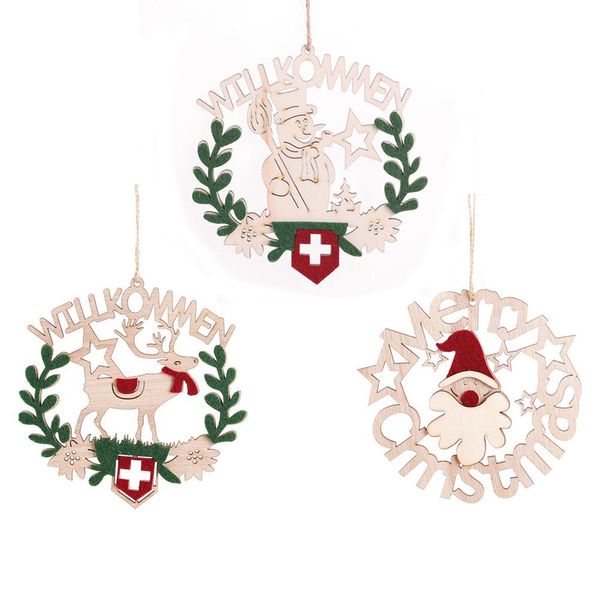 

christmas tree pendant elk snowman santa claus pattern hangings handmade wood hollow craft home christmas party decoration