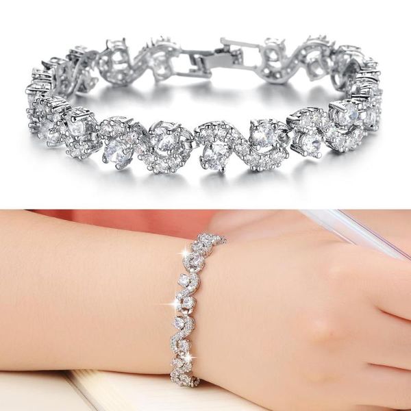 

fashion white crystal bracelet for women zircon silver chain bracelets femme rhinestone charm bangles pulseira feminina, Black