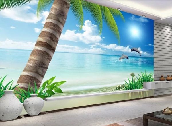 

фотообои обои декорации пляж кокос дерево тв фоне стены 3d пейзаж обои