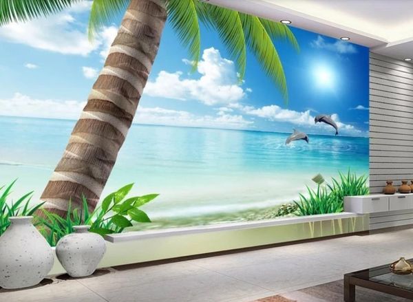 Fototapeten Wandtapete Landschaft Strand Kokospalme TV Hintergrund Wand 3D-Landschaft Wallpaper