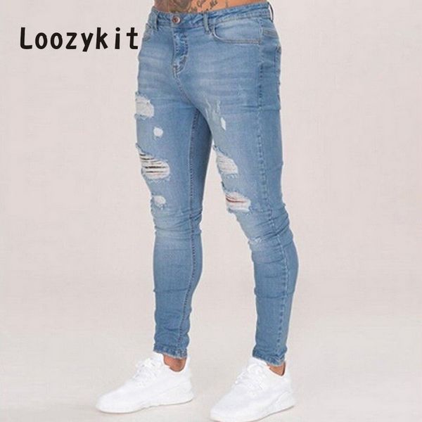 

loozykit 3xl skinny jeans for men pencil pants mens clothes denim blue black skinny ripped jeans male trousers hommes 2019