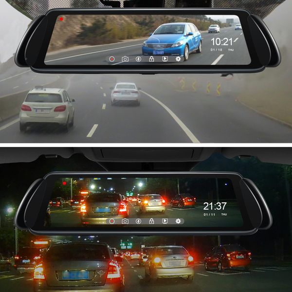 

10 inches front hd safe screen dual lens car wide angle auto dash cam video recorder driving recorder rear view mirror ips car dvr