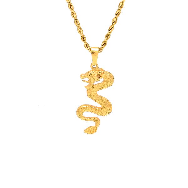 

cuban link chains men's hip-hop gold-plated dragon pendant gold dragon pendant 12 zodiac flying dragon necklace, Silver