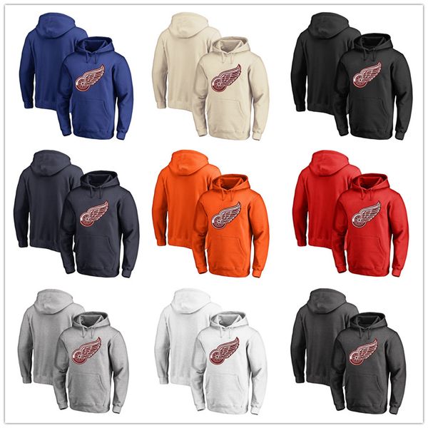 

men's detroit red wings fanatics branded black ash white red orange embroidery primary logo pullover hoodies long sleeve outdoor wear, Blue;black