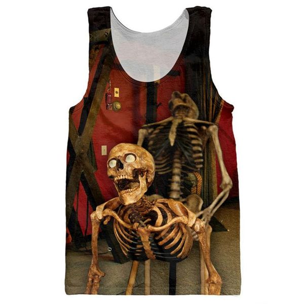 

funny skulls tank 3d print bone daddy pattern sleeveless shirt striped vest men fashion clothing stringer singlets jersey elastic, White;black