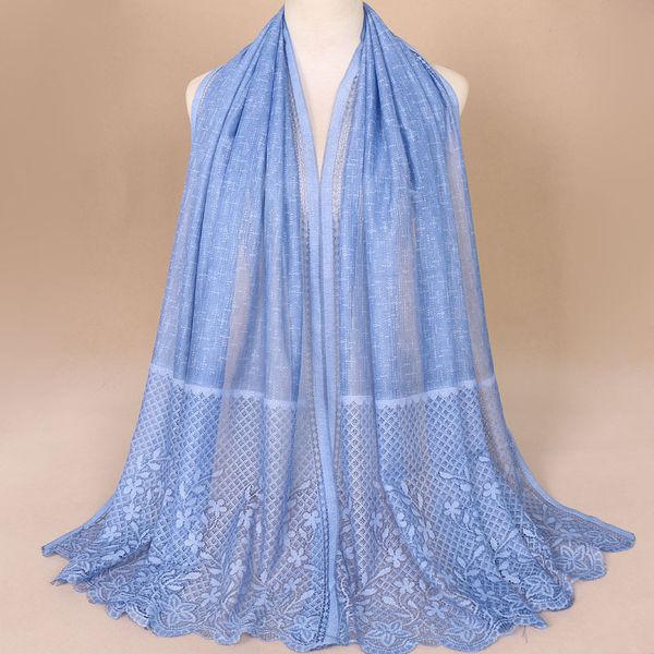

new 2018 winter double side lace embroidery islamic hijab scarf muslim head scarf cotton plain shawl islamic veil 180x80m, Red