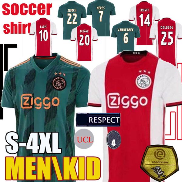 

19 20 ajax soccer jersey promes ajax amsterdam van de beek neres 2020 huntelaar tadic ziyech football shirt men + kids sets uniform, Black;yellow