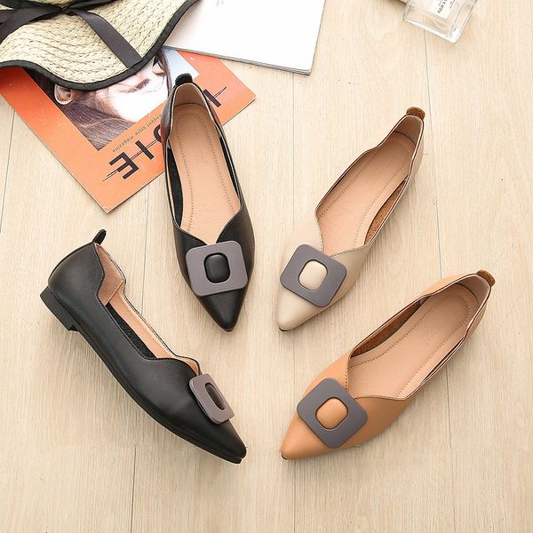 

all-match shoes pointed toe dress flats women autumn shallow mouth buckle casual female sneakers nursing driving fall new, Black
