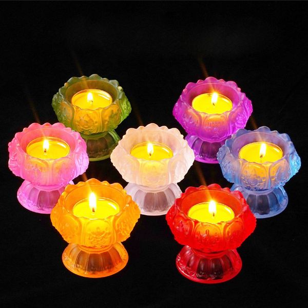 

colorful crystal lotus candle holders glass flower candle tea light holder candlestick home decoration gift buddhist candlestick