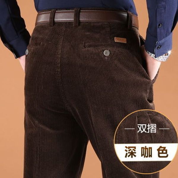 

new high waist double pleat corduroy trousers autumn winter pure cotton super large casual men loose full length plus size 30-46, Black