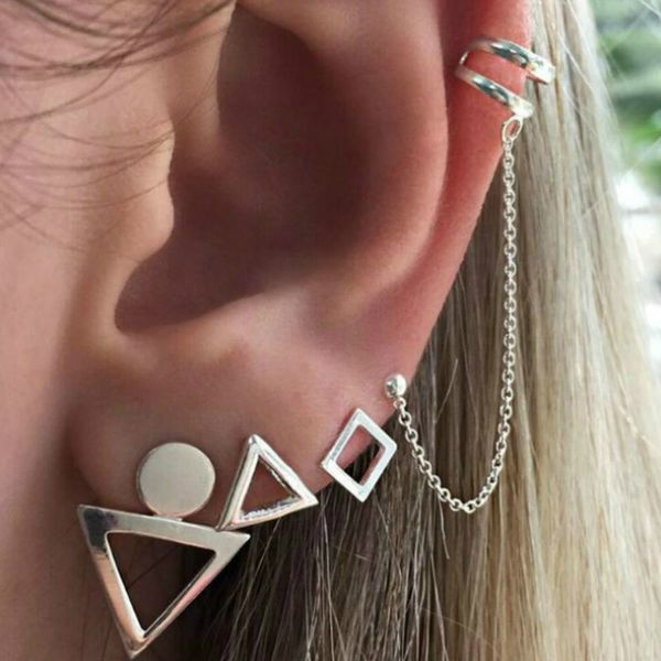 

1 set sell fashion women circle metal bohemian stud earrings for women personality suit jewelry, Golden;silver