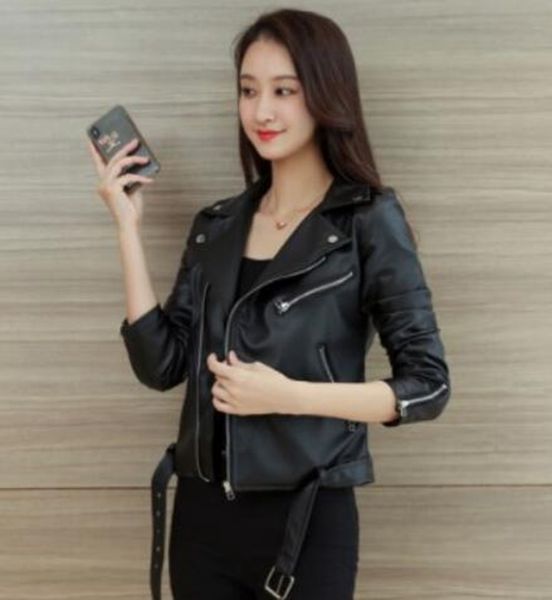 

women autumn and winter leisure fashion new boutique slim personality trend business short show thin pu leather coat / s-2xl, Black