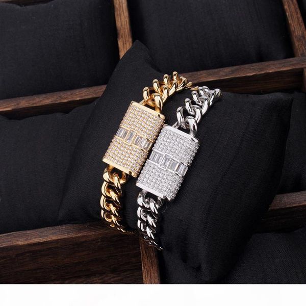 

fashion mens bracelet 10mm 7inch gold silver color ice out bling cz bracelet link chain for mens jewelry, Black