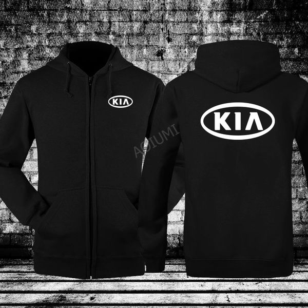 

autumn winter for man jackets kia sweatshirts fashion hooded zipper solid colors hoodies coats, Black