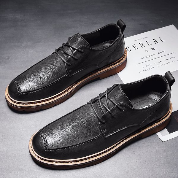 

fashion oxford casual men shoes vintage leather male loafers classic leisure loafers male breathable lace up men shoes hc-582, Black