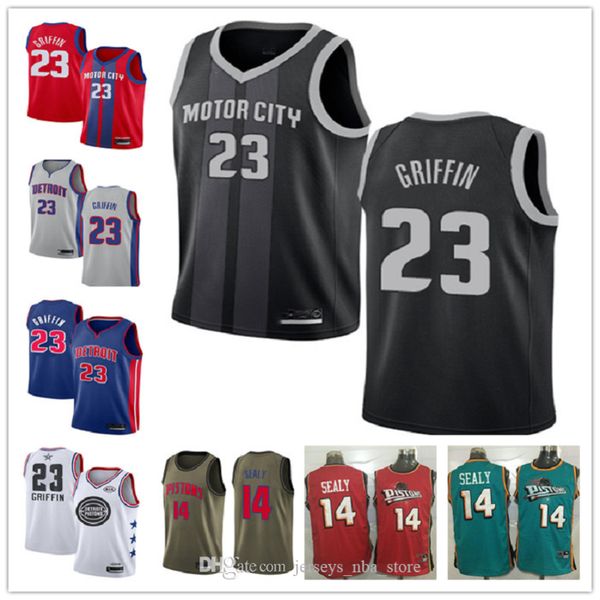 

custom men's women youth detroit pistons 14 malik sealy 23 blake griffin blue throwback basketball edition nba jersey, Black;red