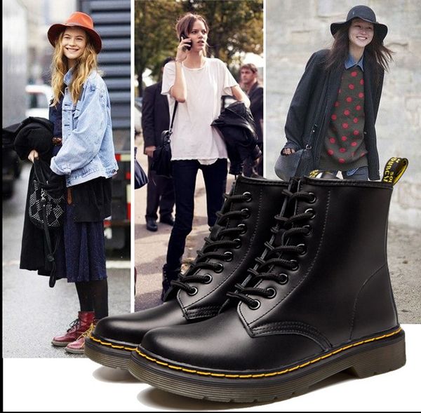 

mens women boots martens leather warm shoes motorcycle woman ankle booties designer martins rain boot fur boots platform oxfords boot shoes, Black