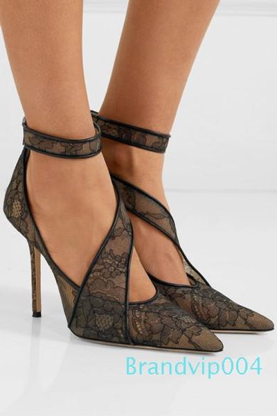 

2019 cross-border exclusively for women's fashion shoes, pointed black lace lace heels, foreign trade women's shoes