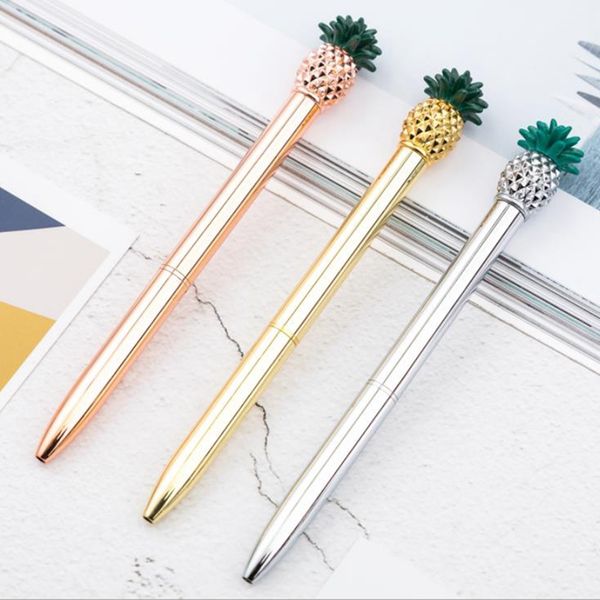 

kawaii ballpoint pen pineapple style metal material ball pens for school office writing creative gift stationery silver rose gold pens, Blue;orange
