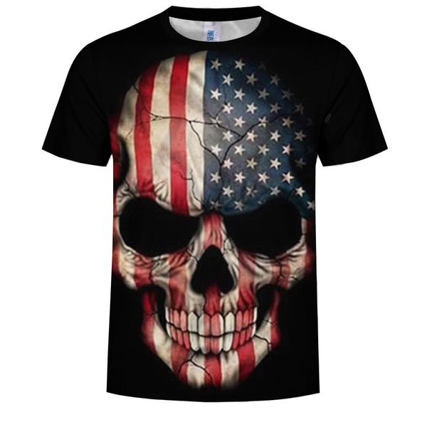 

print usa military american skull flag patriotic men's men t-shirts oversize xxxl humorous summer tshirt men outfit tee ypf766, White;black