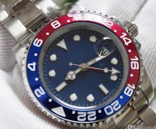 

outdoor blue and red rotatable bezel stainless steel bracklet watch index dial 40 mm automatic mens watches luminescent hands and markers, Slivery;brown