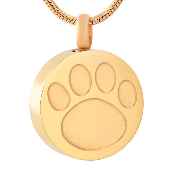 

ijd9738 stainless steel pet paw print gold round circle cremation memorial pendant for ashe urn souvenir keepsake necklace jewelry, Silver