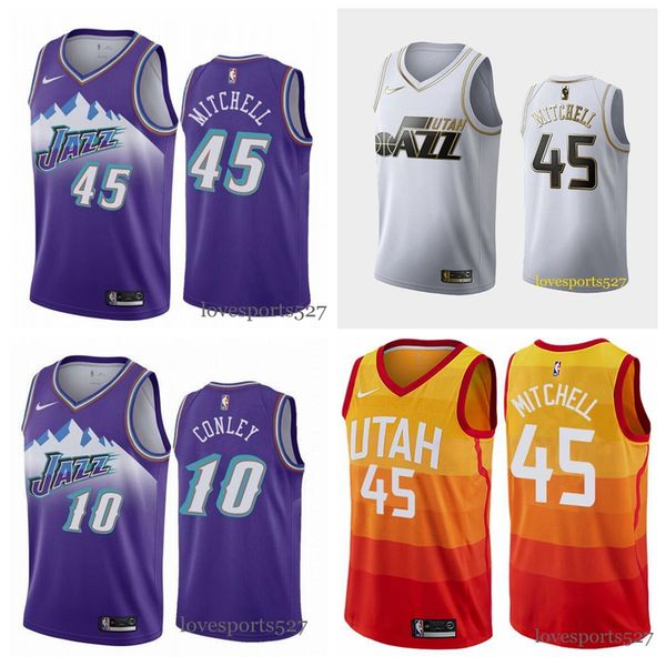 

men's utah jazz jersey donovan 45 mitchell 10 conley 27 gobert stitched shorts city edition basketball jerseys, Black;red