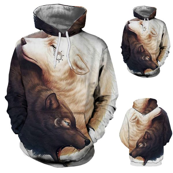 

chamsgend men's fashion 3d brown bear print print long sleeve hoodie sweater loose casual sweatshirt sports training for couples, White;black
