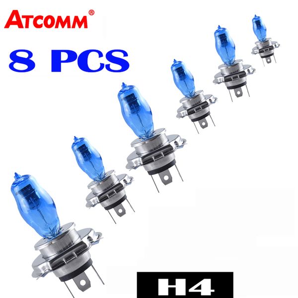 

atcomm halogen bulb h4 12v 100/90w 5000k xenon dark blue glass car headlight lamp super white 8 pcs