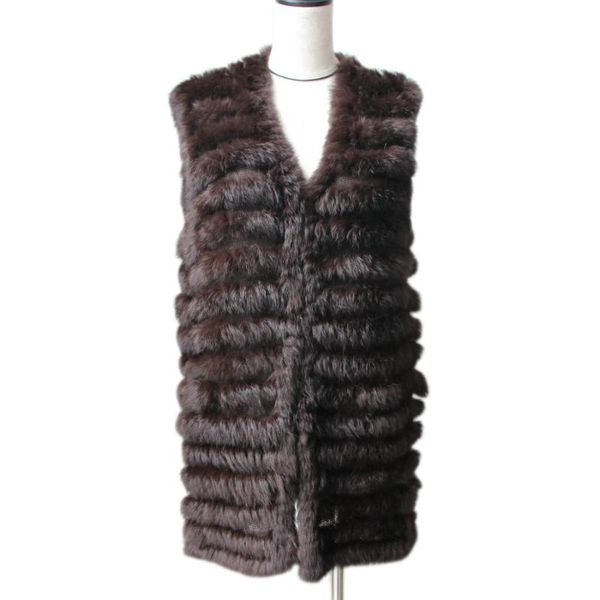 

2019 natural fur knitted vests new six color good quality lady rex fur jackets underwaist sleeveless vest, Black