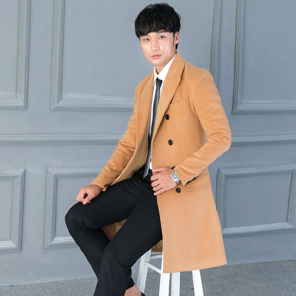 

new winter men double breasted wool coat lapel jacket mens windbreaker long male casual thick fashion size s-8xl9xl, Black