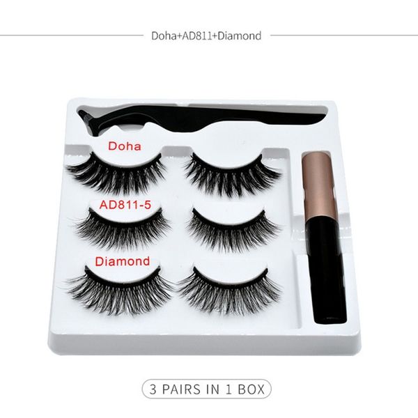

3 pair of magnetic false eyelashes magnetic eyeliner tweezer long-lasting magnet fake eyelashes